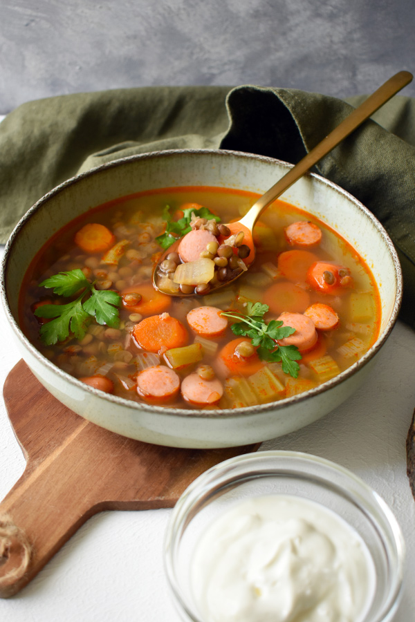 zöldségleves lencsével